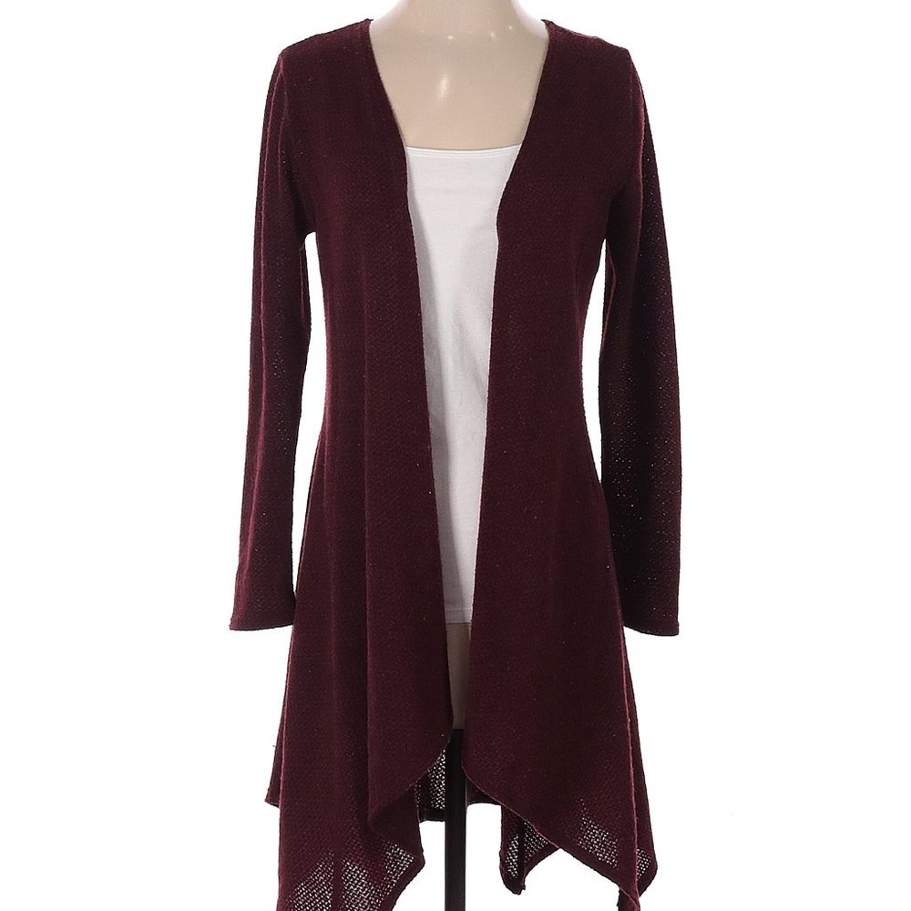 Peppermint Maroon Cardigan Small Asymmetrical Hem